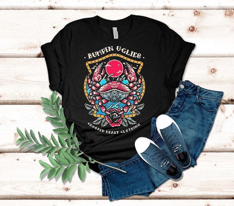 Bold Crab Design With Crossed Heart On Cool T-shirt 4 Bold Crab Design With Crossed Heart On Cool Tshirt