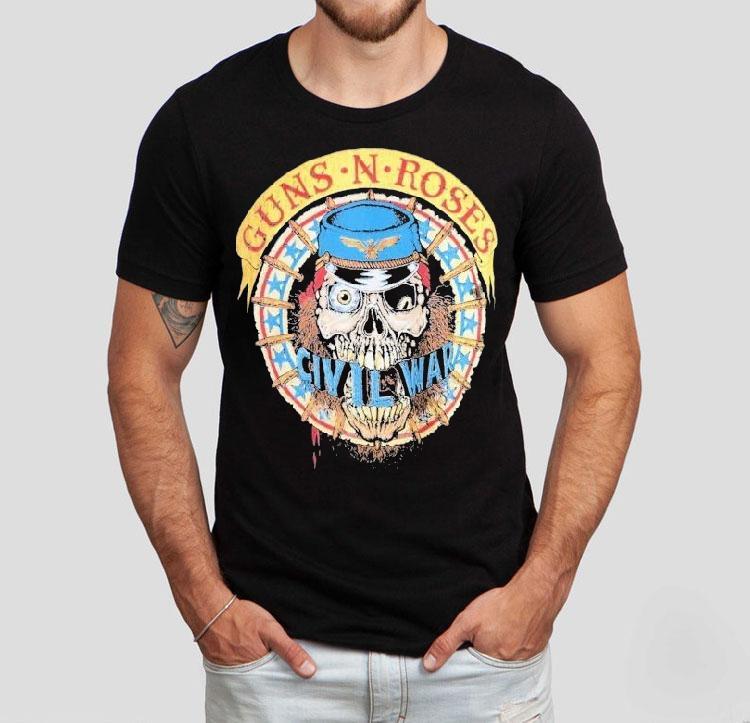 Guns N Roses iconic skull design battle themed t-shirt 4 Guns N Roses Iconic Skull Design Battle Themed Tshirt