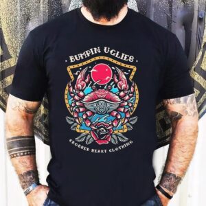 Bold Crab Design With Crossed Heart On Cool T-shirt
