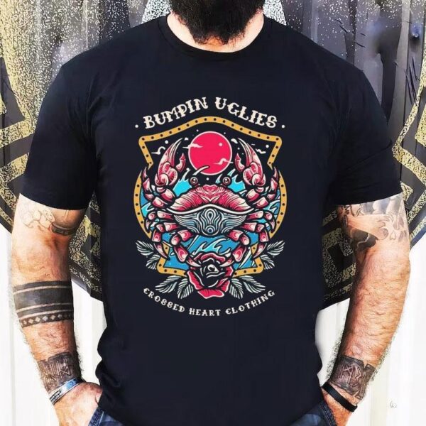 Bold Crab Design With Crossed Heart On Cool T-shirt