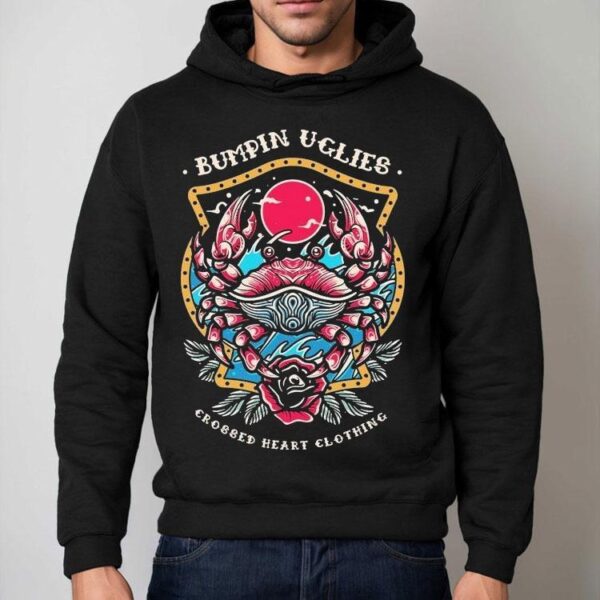 Bold Crab Design With Crossed Heart On Cool T-shirt