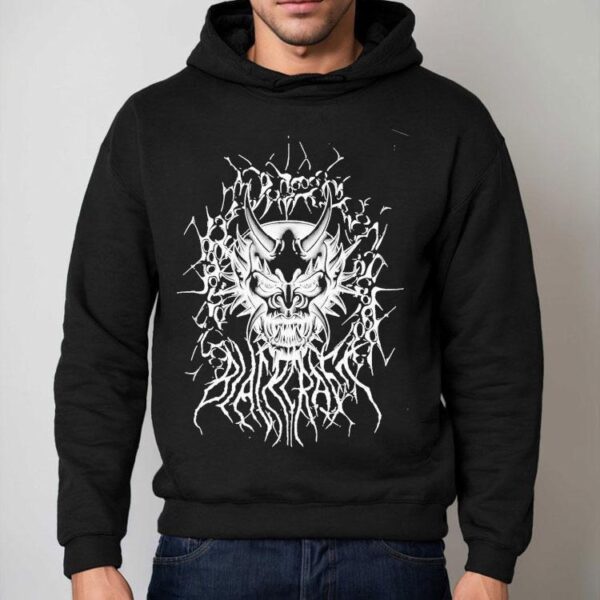 Edgy occult design with sinister mask artwork t-shirt