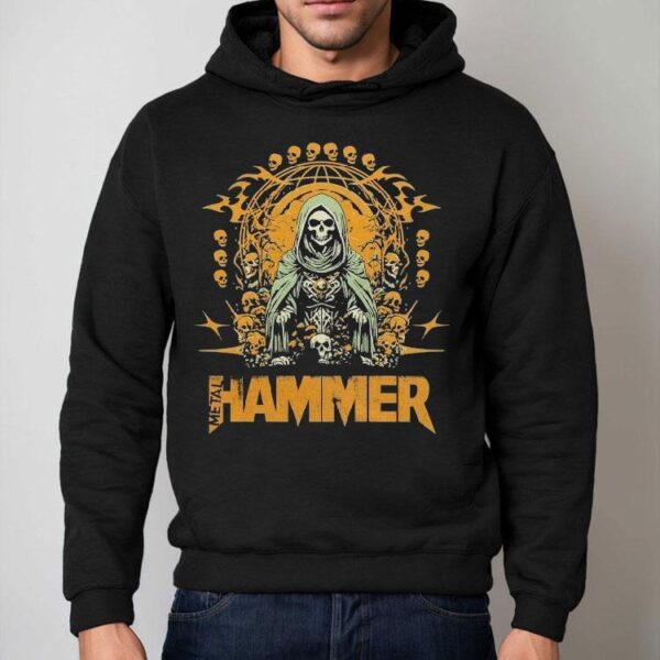 Grim reaper skull globe design metal hammer tshirt