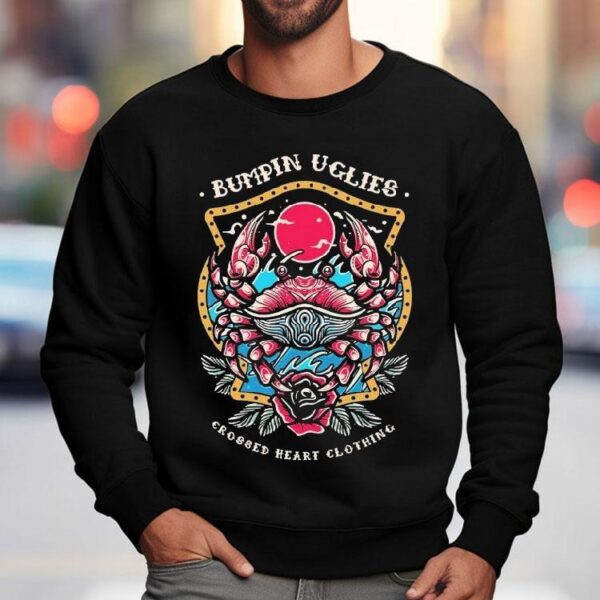 Bold Crab Design With Crossed Heart On Cool T-shirt