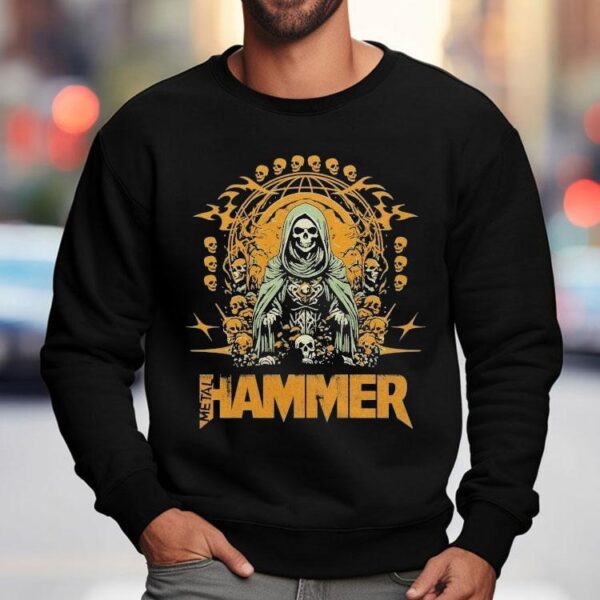 Grim reaper skull globe design metal hammer tshirt