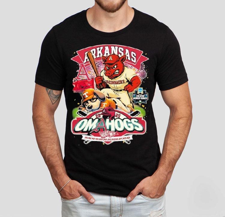 Arkansas Razorbacks Stomp Tennessee Volunrs Ncaa 2025 College World Series Mascot Shirt 4 Arkansas Razorbacks Stomp Tennessee Volunrs Ncaa College World Series Masco Tshirt