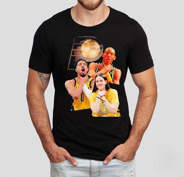 Caitlin Clark Tyrese Haliburton Reggie-miller Choke Indiana Pacers Logo Shirt 4 Caitlin Clark Tyrese Haliburton Reggie Miller Choke Indiana Pacers Logo Tshirt