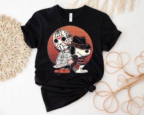 Charlie Brown And Snoopy As Jason Voorhees And Freddy Krueger Horror Shirt
