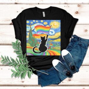Gay Pride Cat Art Cat Starry Night Style Lgbtq Pride Tshirt