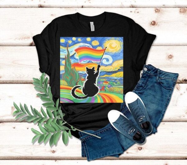 Gay Pride Cat Art Cat Starry Night Style Lgbtq Pride Shirt