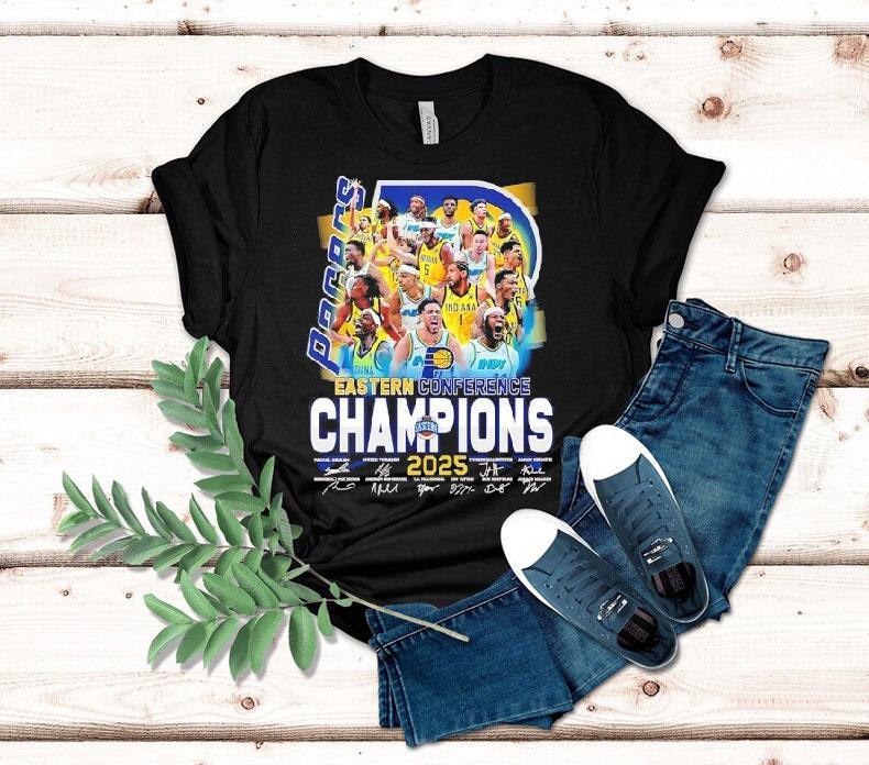 Indiana Pacers Eastern Conference Champions 2025 Signatures Shirt 4 Indiana Pacers Eastern Conference Champions Signatures Tshirt