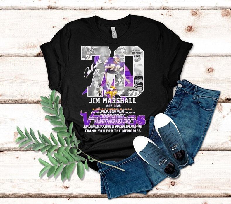 Jim Marshall Commemorative 1937–2025 Thank You For The Memories Signatures Shirt 4 Jim Marshall Commemorative Thank You For The Memories Signatures Tshirt