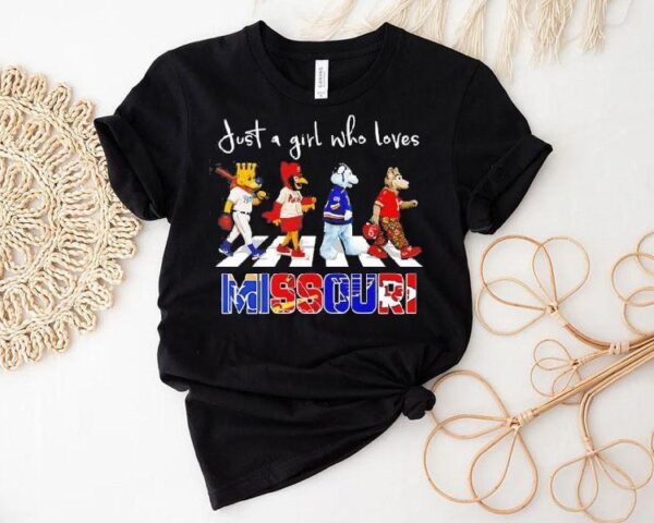 Just A Girl Who Loves Missouri Royals St Louis Cardinals Blues Chiefs Mascots Walking Across Shirt