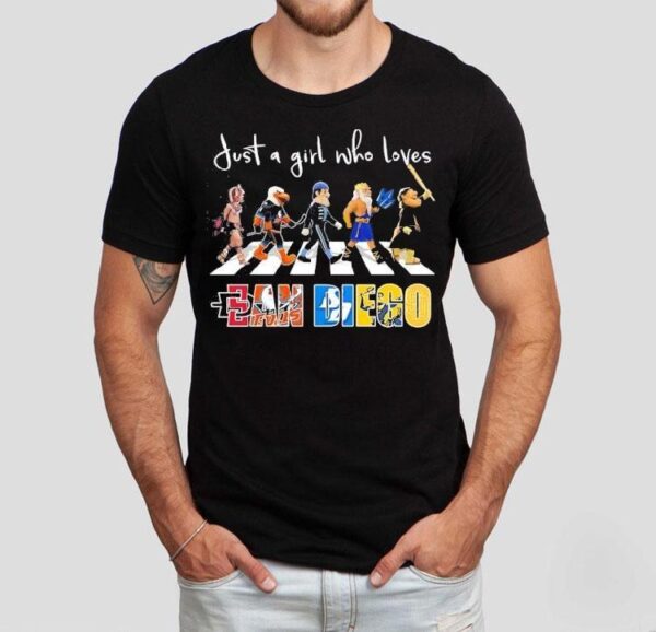Just A Girl Who Loves San Diego Sports Team Mascot Walking Across Shirt