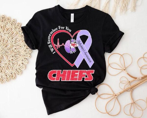 Kansas City Chiefs I Will Remember For You Alzheimer’s Awareness Heartbeat Brain Shirt