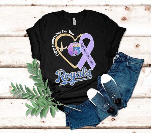 Kansas City Royals I Will Remember For You Alzheimer’s Awareness Heartbeat Brain Shirt