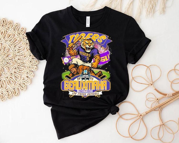 Lsu Tigers Ncaa 2025 College World Series Omaha Geauxmaha Power House Mascot Shirt 4 Lsu Tigers Ncaa College World Series Omaha Geauxmaha Power House Masco Tshirt
