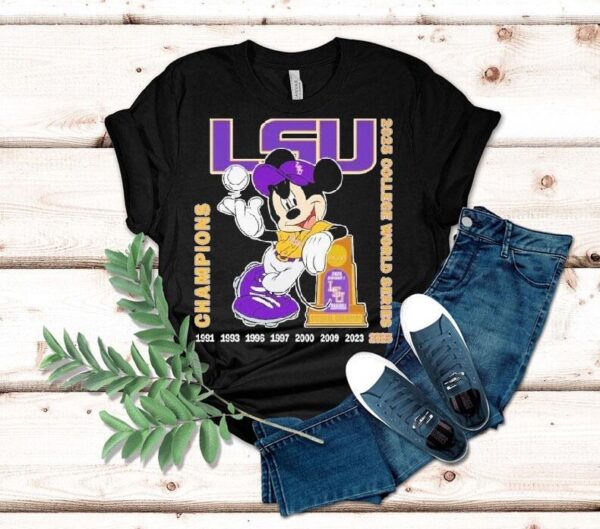 Mickey Mouse Lsu Tigers Ncaa 2025 College World Series Champions Trophy Shirt