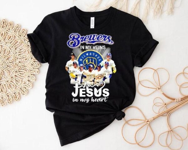 Milwaukee Brewers In My Veins Jesus In My Heart Signatures Shirt