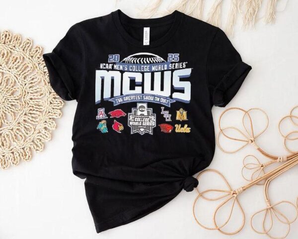 Ncaa Men’s College World Series Mcws The Greatest Show On Dirt 2025 8 Teams Logo Shirt