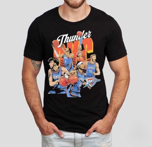 Oklahoma City Thunder Basketball Starting 5 Players Team Stars Caricature Shirt