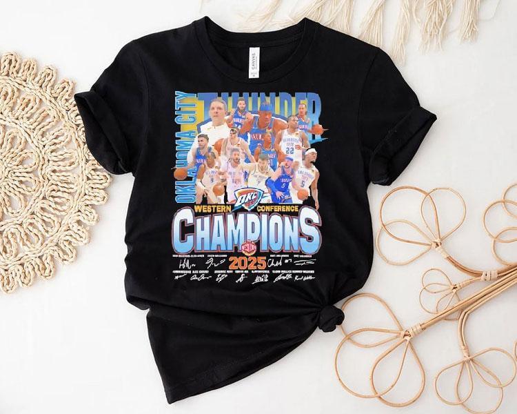 Oklahoma City Thunder Nba Western Conference Champions 2025 Signatures Shirt 4 Oklahoma City Thunder Nba Western Conference Champions Signatures Tshirt