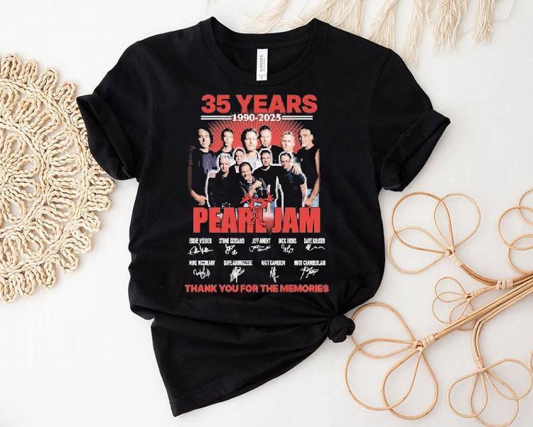 Pearl Jam 35 Years 1990 2025 Thank You For The Memories Signatures Shirt 4 Pearl Jam Years Thank You For The Memories Signatures Tshirt