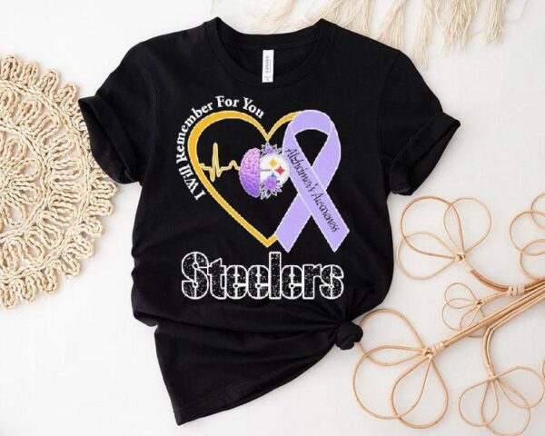 Pittsburgh Slers I Will Remember For You Alzheimer’s Awareness Heartbeat Brain Shirt