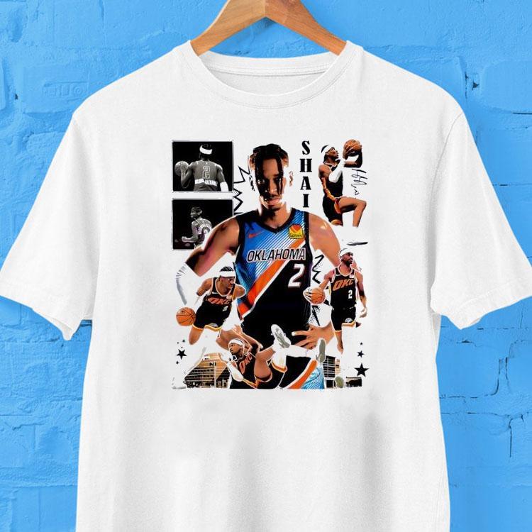 Shai Gilgeous Alexander Oklahoma City Thunder Action Collage Graphic Signature Shirt 2 Shai Gilgeous Alexander Oklahoma City Thunder Action Collage Graphic Signature Tshirt