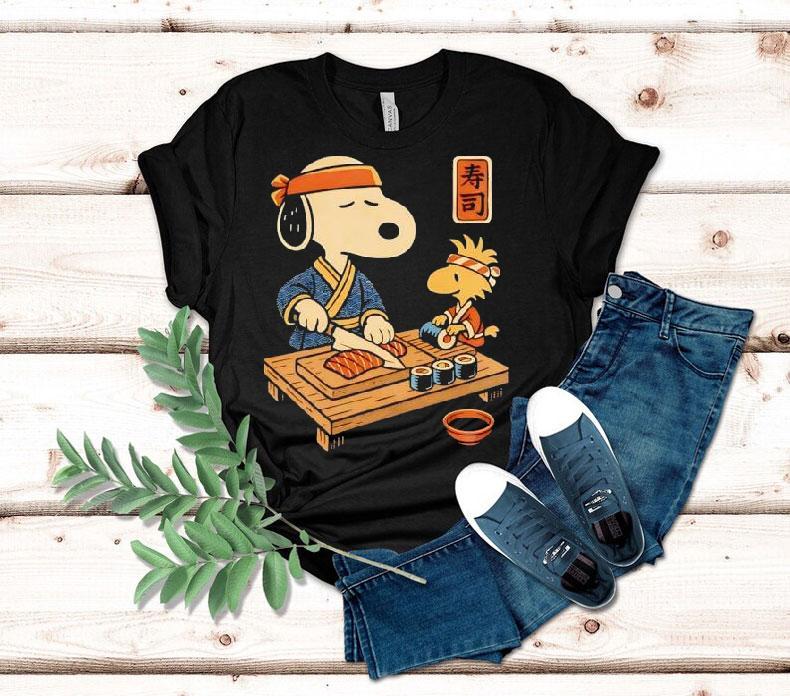 Snoopy And Woodstock Making Sushi Shirt 4 Snoopy And Woodstock Making Sushi Tshirt