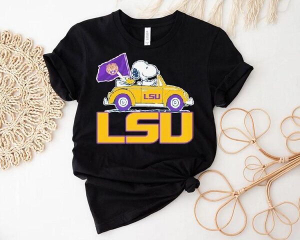 Snoopy And Woodstock The Peanuts Driving Car Lsu Tigers Shirt