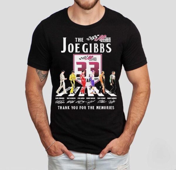The Joe Gibbs Racing 33rd Anniversary 1992-2025 Thank You For The Memories Road Abbey Signatures Shirt