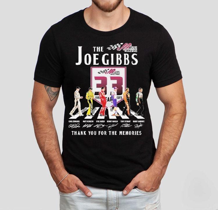 The Joe Gibbs Racing 33rd Anniversary 1992-2025 Thank You For The Memories Road Abbey Signatures Shirt 4 The Joe Gibbs Racing Rd Anniversary Thank You For The Memories Road Abbey Signatures Tshirt