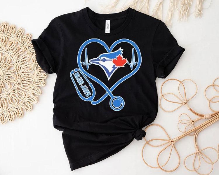 Toronto Blue Jays Caring Hearts Nurse Stethoscope Shirt 4 Toronto Blue Jays Caring Hearts Nurse Stethoscope Tshirt