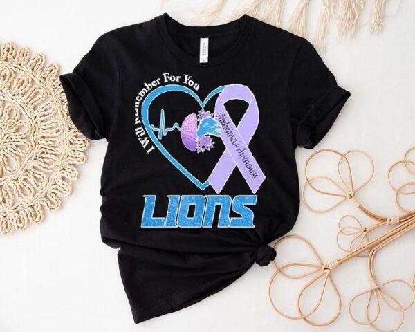 Detroit Lions I Will Remember For You Alzheimer’s Awareness Heartbeat Shirt