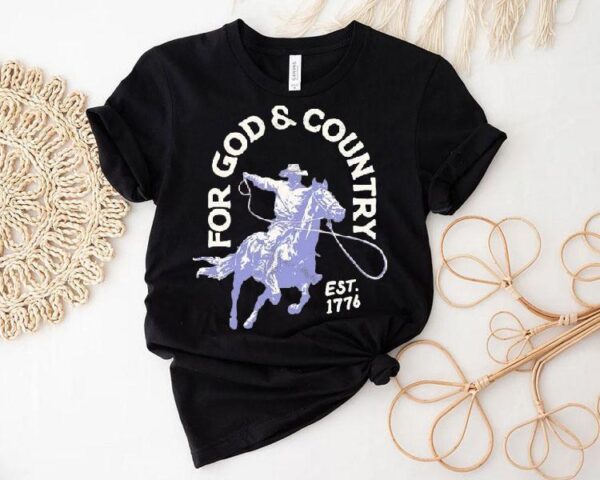 For God Country Est 1776 Cowboy Rodeo Wetern Shirt