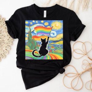 Gay Pride Cat Art Cat Starry Night Style Lgbtq Pride Tshirt