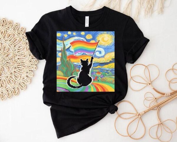 Gay Pride Cat Art Cat Starry Night Style Lgbtq Pride Shirt