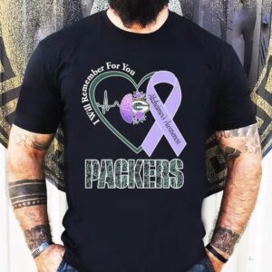 Green Bay Packers I Will Remember For You Alzheimer’s Awareness Heartbeat Brain Shirt