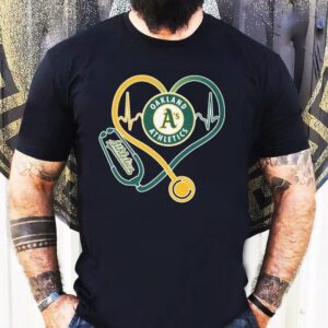 Oakland Athletics Caring Hearts Nurse Stethoscope Heartbeat Shirt