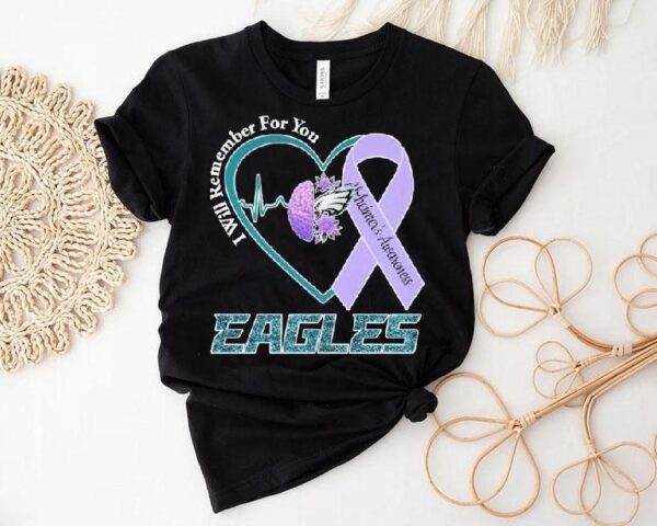 Philadelphia Eagles Philly I Will Remember For You Alzheimer’s Awareness Heartbeat Brain Shirt