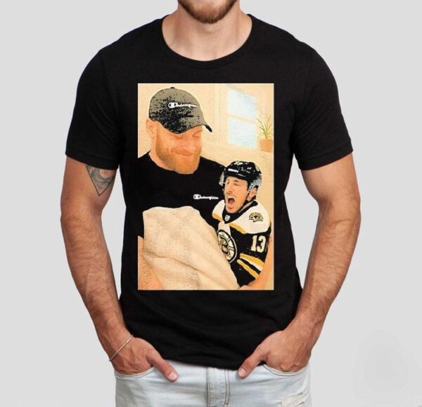 Sam Bennett Holding A Crying Brad Marchand Baby Shirt