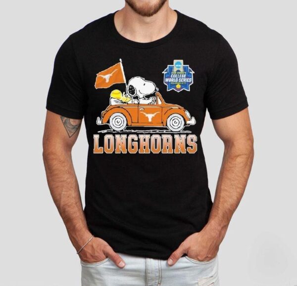 Snoopy And Woodstock Driving Car Texas Longhorns Ncaa 2025 Women’s College World Series Oklahoma City Shirt