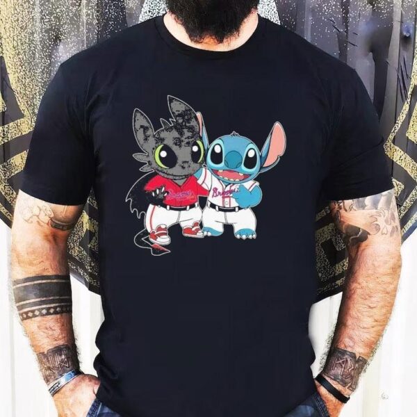 Stitch And Toothless Black Dragon X Atlanta Braves Shirt