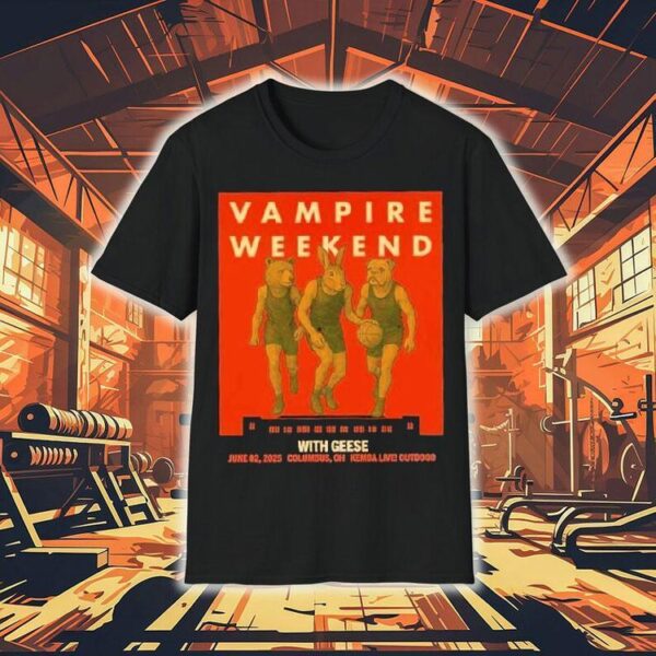 Vampire Weekend Only God Was Above Us Tour At Kemba Live In Columbus Oh On June 2 2025 Bear Bunny Dog Shirt