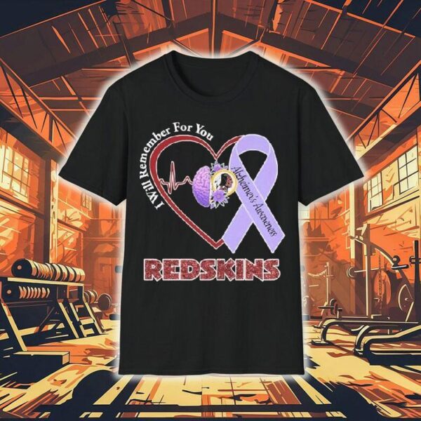 Washington Commanders I Will Remember For You Alzheimer’s Awareness Heartbeat Brain Shirt