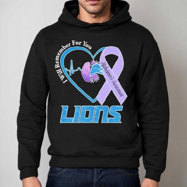 Detroit Lions I Will Remember For You Alzheimer’s Awareness Heartbeat Brain Shirt
