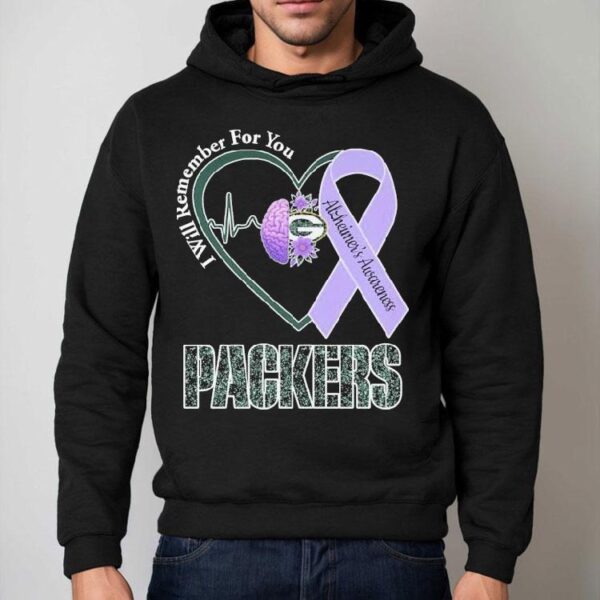 Green Bay Packers I Will Remember For You Alzheimer’s Awareness Heartbeat Brain Shirt