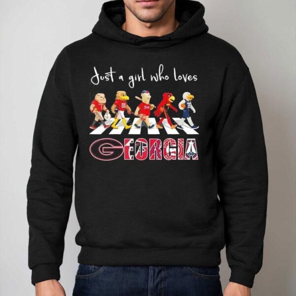 Just A Girl Who Loves Georgia Bulldogs Falcons Braves Atlanta Hawks Dream Mascots Walking Across Shirt