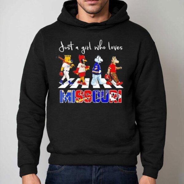 Just A Girl Who Loves Missouri Royals St Louis Cardinals Blues Chiefs Mascots Walking Across Shirt